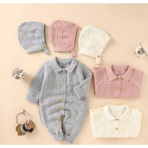 Knitted Baby Clothes Newborn Autumn Spring Baby Romper With Hat Long Sleeve Baby Boys Girls Romper Infant Baby Playsuit Overalls