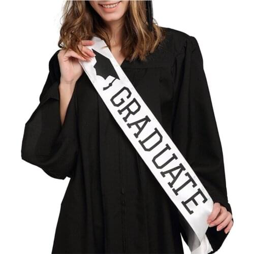 "Graduate" Letters Satin Sash Black White Single Sided Print Graduation Shoulder Strap Celebration Party Photo Props