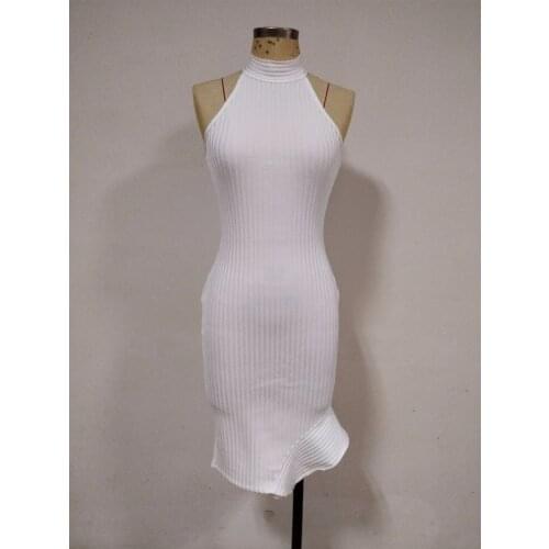 High quality celebrity bodycon white bandage dress women sexy solid stretch bandage dress halter neck