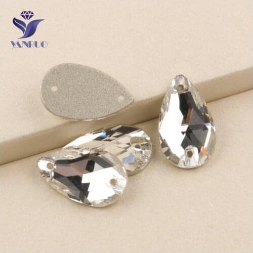 YANRUO 3230 All Sizes Clear Teardrop Flatback Sew On Glitter Strass Crystal Rhinestone For Wedding Decoration