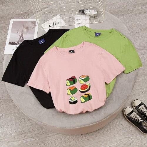 2020 New Cute Sushi Avocado Shirt Vegan T Shirt Women Korean Harajuku Summer Short Sleeve White T-shirt 90s Top Tee Shirt Female