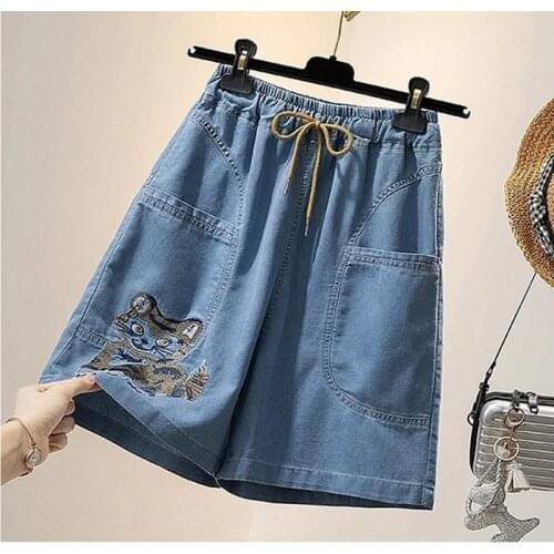 Шорты женский Shorts Jeans Short Women велосипедки женские Femme Denim Pocket Plus Size Loose Embroidered Elastic Waist Dropship