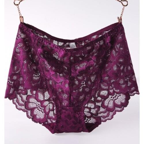 High Waist Lace Plus Size Panties Women Floral Transparent Hollow Big Size Intimates Female Underwear Black Red Pink 3XL 4XL