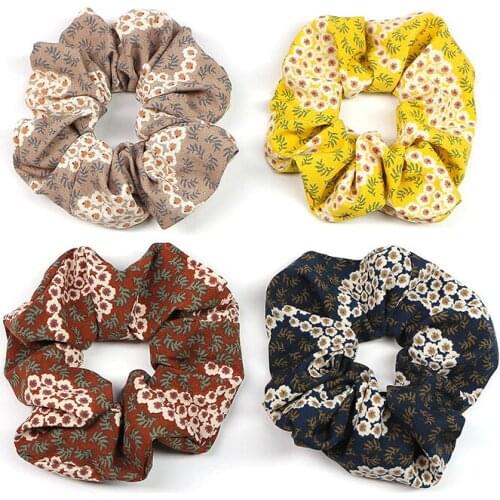 Women Flora Prints Hair Ties Scrunchies Girls Ponytail Hair Holder Rope Hoop Fashion Cute Hair Accessories Rubber Bands Headwear