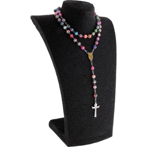 Hanging Cross Hip 8mm Rosary Beads Pray Hand Jesus Necklace Women