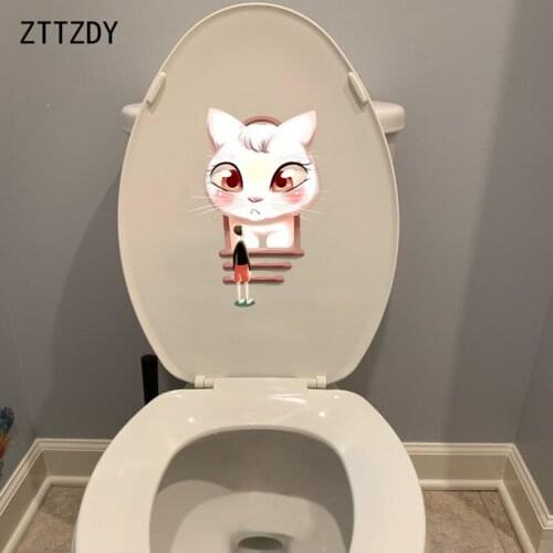 ZTTZDY 16.5*22.6CM Cat Wall Decal Toilet Sticker Creative Animal Children Room Home Decoration T3-0386