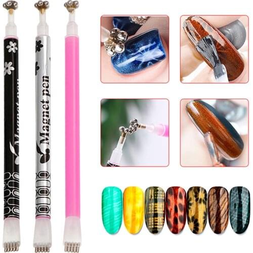 1Pc Double Head Cat Eye Magnet Stick Pen For UV Gel Polish 3D Line Strip Flower Effect Magical Board Manicure Nail Art Tools