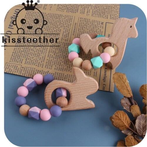 Kissteether 1pcs Food Grade Silicone Beads Teether Chewing Custom Bracelets Baby Care Teething Toys BPA Free Baby Teethers