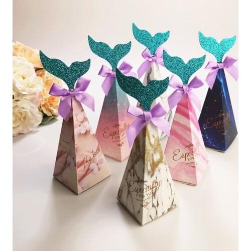100pcs Mermaid Favor Box Birthday Party Decorations DIY Paper Box Baby Shower Boy Girl Theme Little Mermaid Candy Boxes