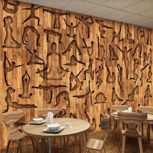 Custom 3D Wallpaper Fitness Yoga Leisure Club Wood Texture Background Wall Painting - Silk Waterproof