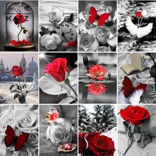 Rose Diamond Painting Red Flowers Embroidery Crossing Diy Mosaic Art Love Memorial Gift Handmade Cross Stitch Home Decoration