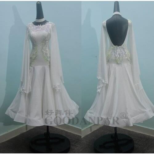 Ballroom Dancing Dress Newest Design Woman Modern Waltz Tango Dance Dress standard sexy dress white Long Sleeve