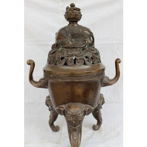 Fast shipping USPS to USA S1749 23"Mark Tibetan Tibet Bronze Copper Temple Elephant Statue Incense Burner Censer
