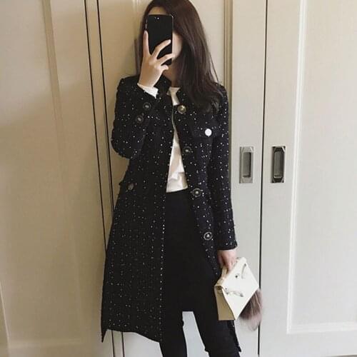 Black Woolen Coat jacket 2020 Autumn /winter womens jacket tweed Celebrity Slim Slim Wind Tweed Long Jacket Womens Coat
