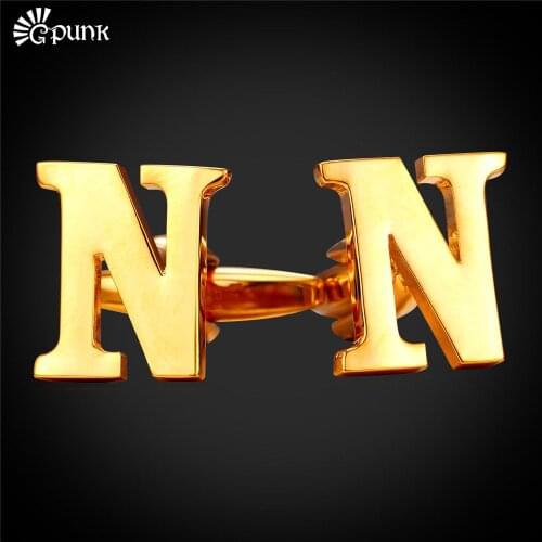 Men Initials Letters Alphabet Cufflinks Trendy French Nail Gold/ color Wedding Gift for Male Shirt Cuff LinksC2044G