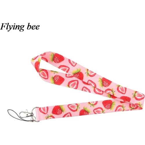 Flyingbee Strawberry Keychain fruit phone rope women and men cute lanyard keys lanyards keyring X0619