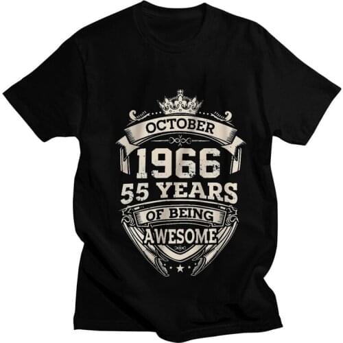 Kings Are Born In October 1966 Tshirt Men Tee Tops Cotton T Shirts Short Sleeve 55 Years Of Being Awesome 55th Birthday T-shirt