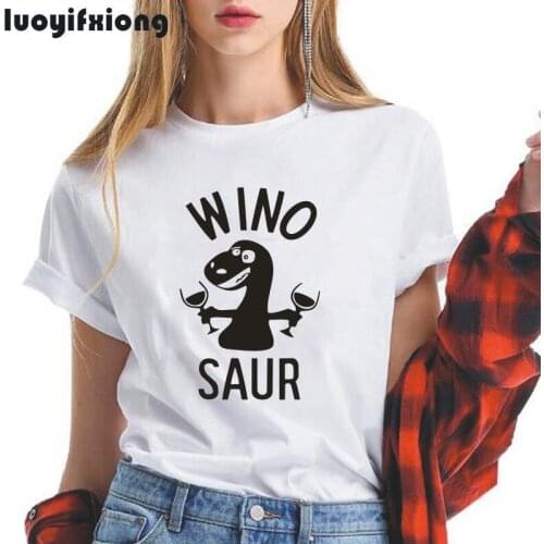 WINO SAUR Letter Print T Shirt Women Tops Casual Dinosaur Graphic Tee Shirt Femme Hipster Harajuku Woman Tshirt Camiseta Mujer