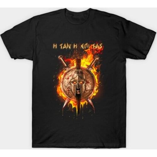 Spartan Fire Ver Flame Helmet Shield Cross Sword Printed T-Shirt. Summer Cotton Short Sleeve O-Neck Mens T Shirt New S-3XL