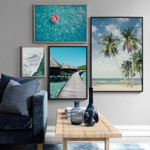 Summer Tropical Decoration Picture Scandinavian Ocean Beach Poster Palm Tree Print Scenery Wall Art Canvas Painting Home Decor