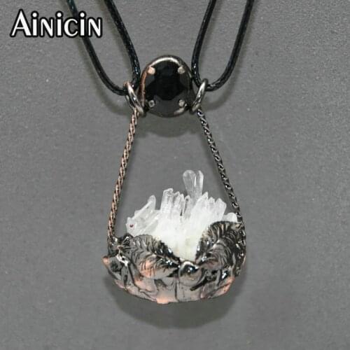 Natural Crystal Cluster Whtie Quartz Flower Basket Shape Antique Bronze Pendants 30x50mm Fashion Unisec Jewelry Making Pendents