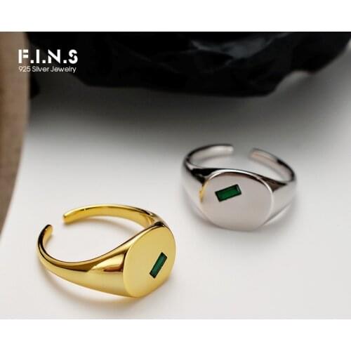 F.I.N.S Genuine S925 Sterling Silver Green Zircon Ring Female INS Glossy Geometric Open Index Finger Ring Silver 925 Jewelry