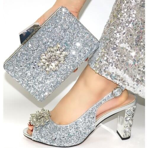 Doershow Italian Shoes and Bags To Match Shoes with Bag Set Decorated with Rhinestone Nigerian Women Wedding Shoes set!!HIM1-1