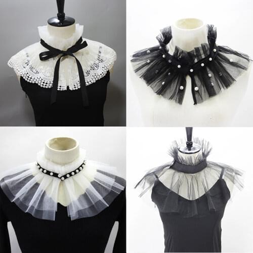 Korean Stand Ruffles Floral Lace Shirt False Collar Summer Dress Blouse Fake Collars Shawl Wrap Detachable Accessories