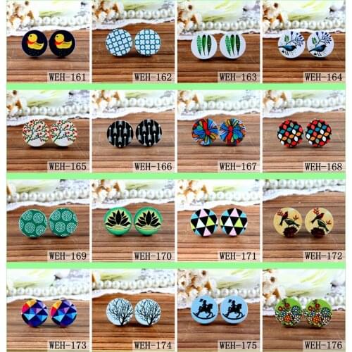 20PCS 16mm (161-176) Round Photo printing wooden Laser Cut Cabochon to make Rings, Earrings,Bobby pin,findings-(WEH) No holes