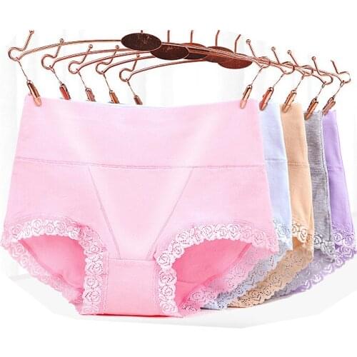 LANGSHA 3PCS/lot Cotton Panties Women High Waist Underwear Sexy Lace Soft Comfort Women Briefs Seamless Slimming Girls Lingerie