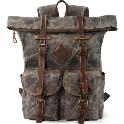 Oil Waxed Traveling Students Rucksacks Large Capacity Waterproof Laptop Daypacks Pure Cotton Canvas Leather Backpacks