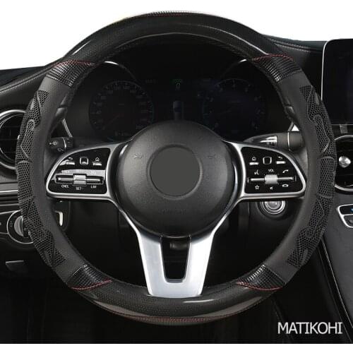 MATIKOHI Carbon Fiber Leather Car Steering Wheel Cover For Mitsubishi ASX Outlander Lancer Pajero L200 Mirage Triton Attrage