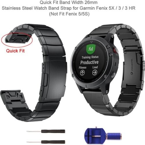 Fenix 6X Wristband 26mm Stainless Steel Metal Quick Fit Watch Band Strap for Garmin Fenix 5X/Fenix 5X Plus/Fenix 3/3 HR/Quatix 3