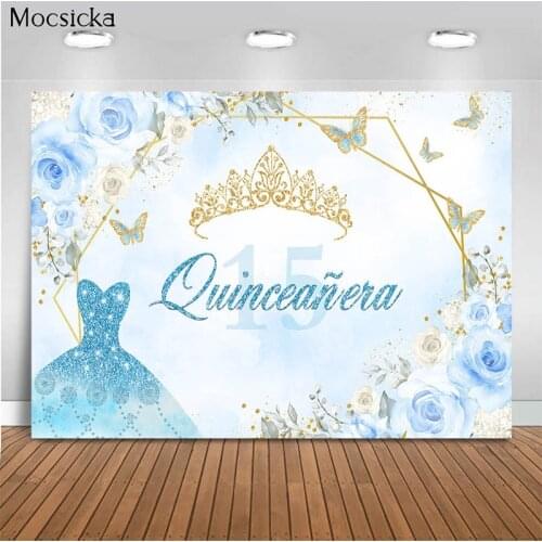 Mocsicka Fifteenth Birthday Background Crown Butterfly Wedding Backdrop Girl Custom Fifteenth Birthday Photography Banner