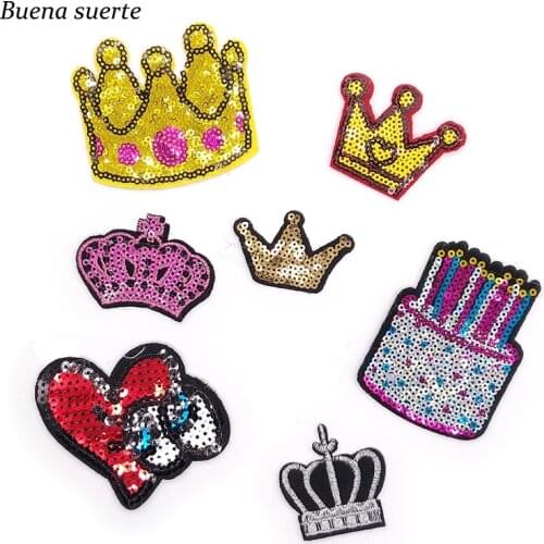Sequins Princess King Crown Cake Clothes Patch Iron on Patches Sew on Motifs Application for Clothes Garment Embroidery Patch