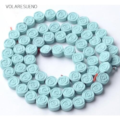 Natural Stone Light Blue Hematite Stone Matte Rubber Round Petal Beads For Jewelry Making 6mm Space Loose Beads Diy Bracelet 15"