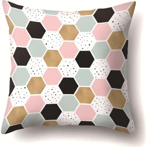 Geometric Cushion Cover Wave Point Polyester Pillowcase Pink and Golden for Sofa Couch Bed Decorative Pillow Covers Home Decor