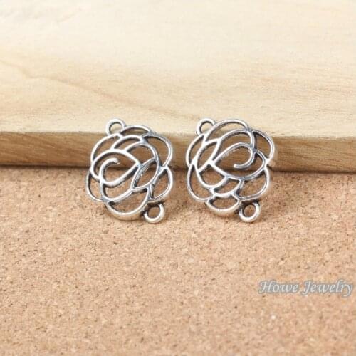 Wholesale 28 pcs ancient silver Hollow flower connector Pendant DIY Fashion charm Bracelet Necklace Jewelry accessories 20114