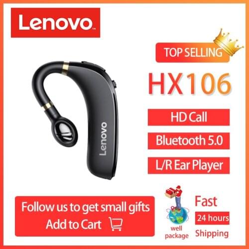 Original Lenovo HX106 Bluetooth Earphone Ear Hook HD Call Wireless Bluetooth 5.0 Earbud With Microphone For Driving Meeting
