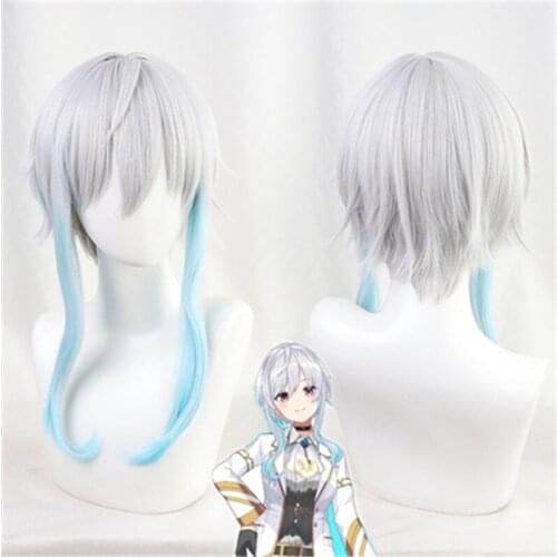 Anime VTuber Hololive Minami Nami Cosplay Wig Short Blue Silver Heat Resistant Synthetic Hair Hallowen Carnival Party + Wig Cap