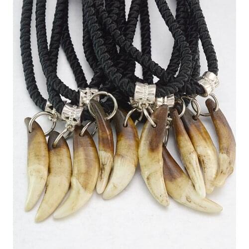 5PCS/ Wholesale Lot Dark Brown Tribal Design Wolf Tooth Charm Pendant Necklace 03