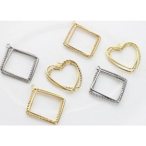 Metal Geometry Heart Square Shape Charms 6pcs/lot For DIY Fashion Earrings Jewelry Making Accessories
