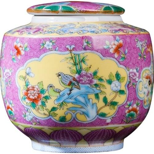 Jingdezhen Pink Enamel Ceramic Small Tea Jar Travel Mini Tea Caddy Storage Tank Tea Caddy Small Gifts