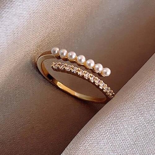 18K Gold Plated Copper 30% Silver Rings for Women Double Layer Pearls Cubic Zircon Elegant Simple Female Earrings Hypoallergenic