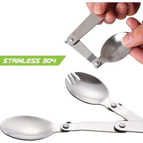 Outdoor folding spoon stainless steel dinner picnic fork barbecue and hiking portable mini-soup tableware camping
