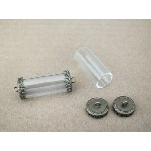 28x12mm Mini Tube shap glass vial with Two identical bronze crown cap rice bottle Diy glass jewelry necklace pendant