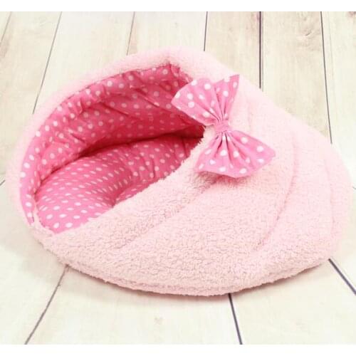 Super warm pet dog cat winter bed doggy fashion bowknot pink house puppy soft kennels products dogs cats nest pets supplies