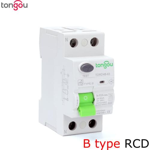 TONGOU Din Rail Earth Leakage Current breaker DC RCCB RCD 2P 63A 30mA 300mA Type B 6KA
