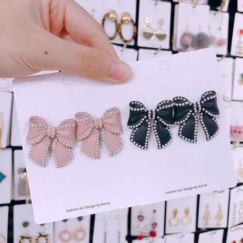 High Quality Fashion Chic Shimmer Bow Knot Stud Earrings Enamel Polished Metal Dangler for Women Simple Romantic Trendy