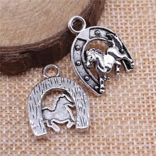 WYSIWYG 10pcs Charms Horse Horseshoe 23x18mm Antique Silver Color Plated Pendants Making DIY Handmade Jewelry